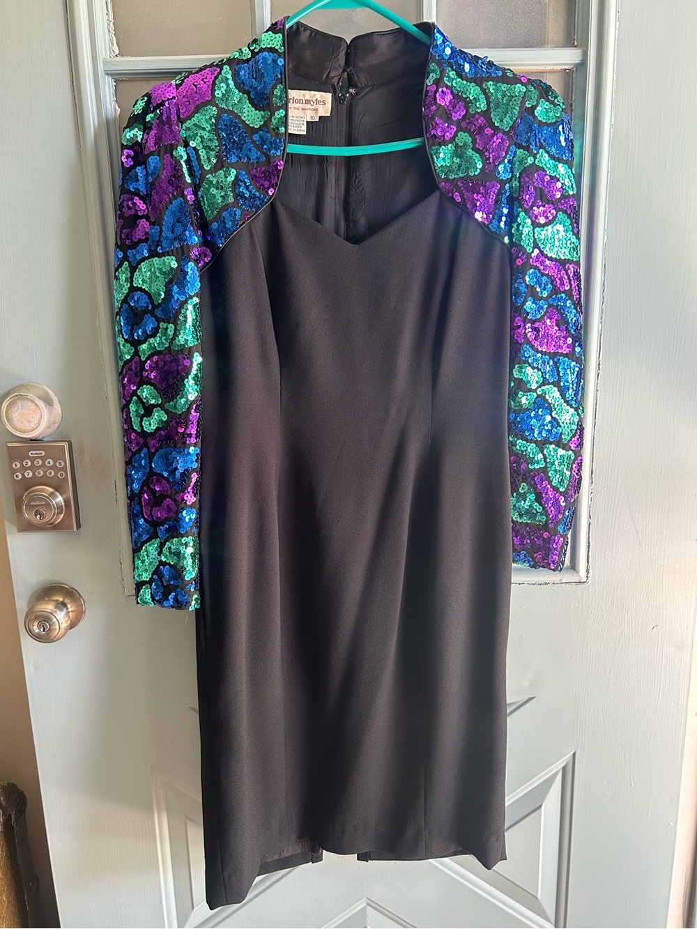 Sequin Long Sleeve Vintage Black Mid Length Dress 90's NYE Cocktail Party Sz 10